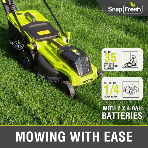 SnapFresh 40V Cordless Electric Lawn Mower 16 Inch Brushless Push Mower with Dual 4.0Ah Batteries and Fast Charger