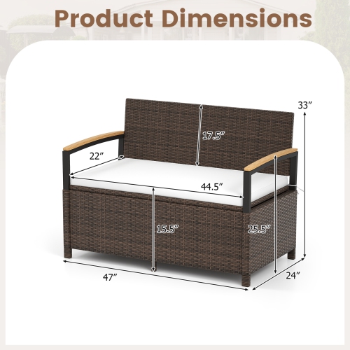 Gymax Outdoor Storage Bench w/Cushion Backrest & Acacia Wood Armrests Hidden Storage
