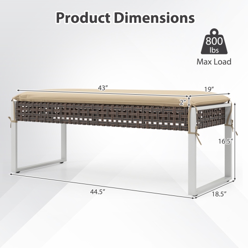 Gymax 43 Inch Patio Rectangle Ottoman Pack of 2 w/ Metal Legs & Seat Cushion