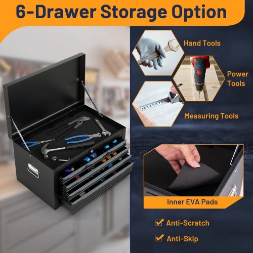 Gymax 24'' Tool Chest Case Steel Tool Box w/ 6 Drawers Top Storage Automatic Lock