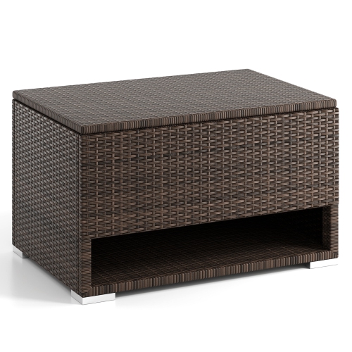 Gymax 48 Gallon PE Wicker Rattan Deck Box w/ Shoe Rack Outdoor Storage Bin w/ Protective Liner