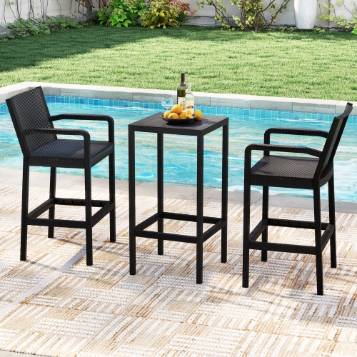 Gymax 3 Piece Patio Bar Set Bistro Table & Chairs w/ Heavy-Duty Metal Frame