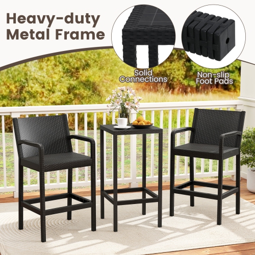 Gymax 3 Piece Patio Bar Set Bistro Table & Chairs w/ Heavy-Duty Metal Frame