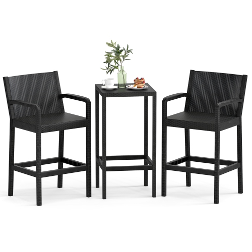 Gymax 3 Piece Patio Bar Set Bistro Table & Chairs w/ Heavy-Duty Metal Frame