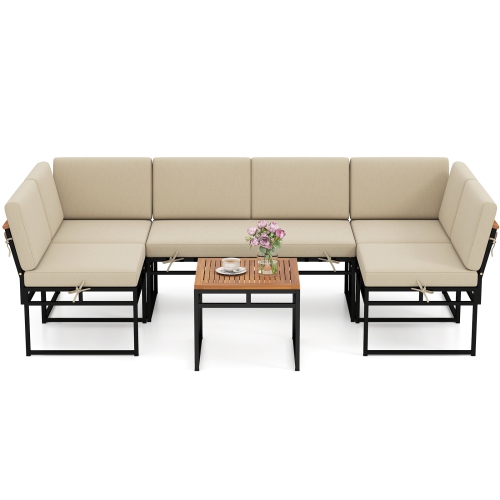 Gymax Set Of 6 Outdoor Sectional Sofa Set Metal Conversation Set w/ Bungee Rope Seat