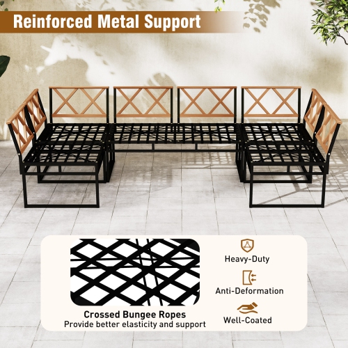 Gymax Set Of 6 Outdoor Sectional Sofa Set Metal Conversation Set w/ Bungee Rope Seat