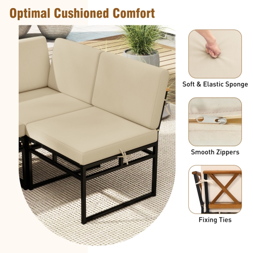 Gymax Set Of 6 Outdoor Sectional Sofa Set Metal Conversation Set w/ Bungee Rope Seat