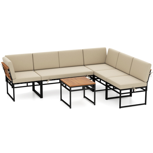 Gymax Set Of 6 Outdoor Sectional Sofa Set Metal Conversation Set w/ Bungee Rope Seat