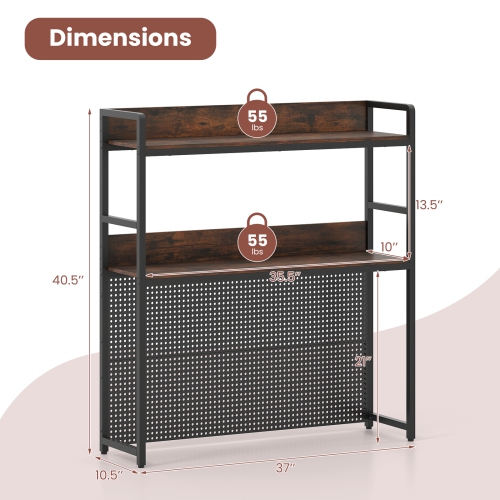 Gymax 2-Tier Countertop Desktop Bookshelf w/ Metal Pegboard 2 Anti-tipping Devices