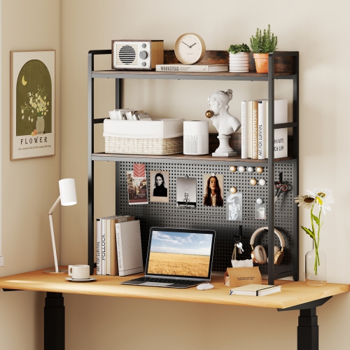 Gymax 2-Tier Countertop Desktop Bookshelf w/ Metal Pegboard 2 Anti-tipping Devices