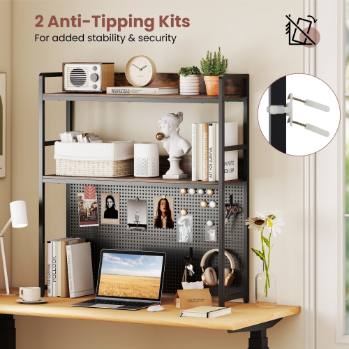 Gymax 2-Tier Countertop Desktop Bookshelf w/ Metal Pegboard 2 Anti-tipping Devices