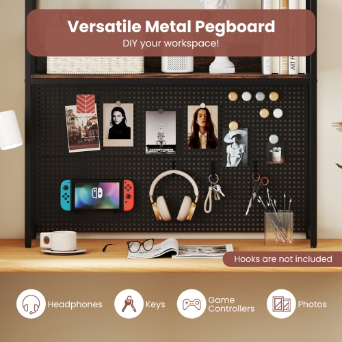 Gymax 2-Tier Countertop Desktop Bookshelf w/ Metal Pegboard 2 Anti-tipping Devices