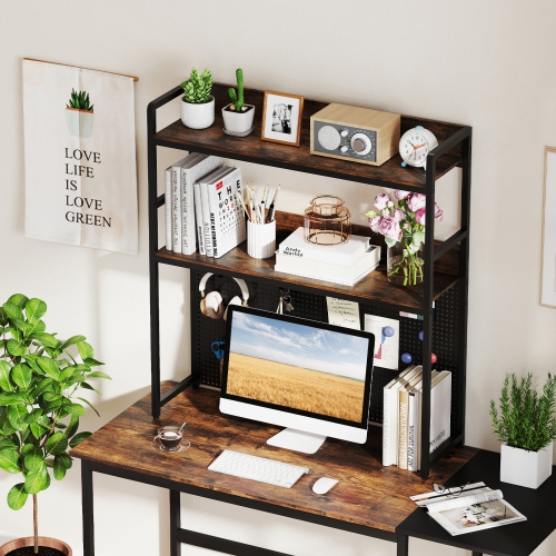 Gymax 2-Tier Countertop Desktop Bookshelf w/ Metal Pegboard 2 Anti-tipping Devices