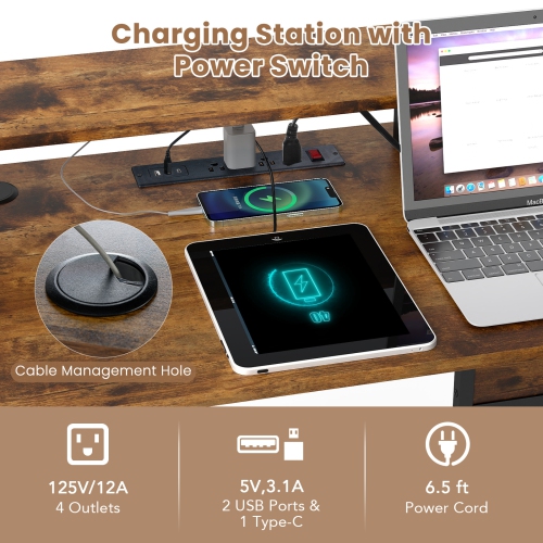 Gymax L-Shaped Gaming Desk w/ LED Lights & Power Outlets Monitor Stand Fabric Bag