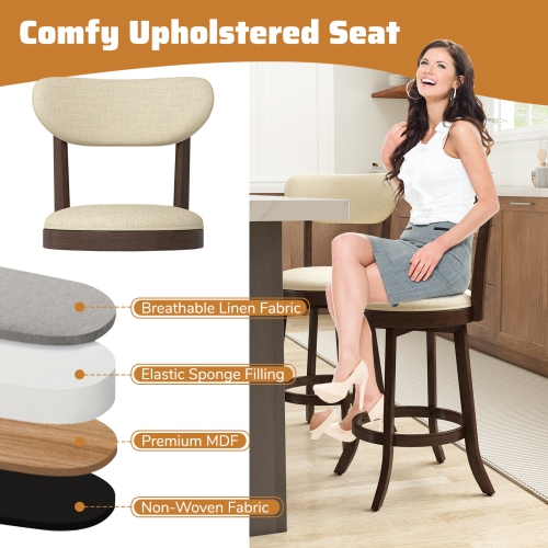 Gymax 25.5'' Counter Height Chairs Set of 4 w/ Padded Seat & Backrest Rubber Wood