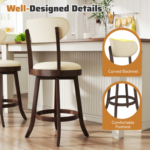 Gymax 25.5'' Counter Height Chairs Set of 4 w/ Padded Seat & Backrest Rubber Wood