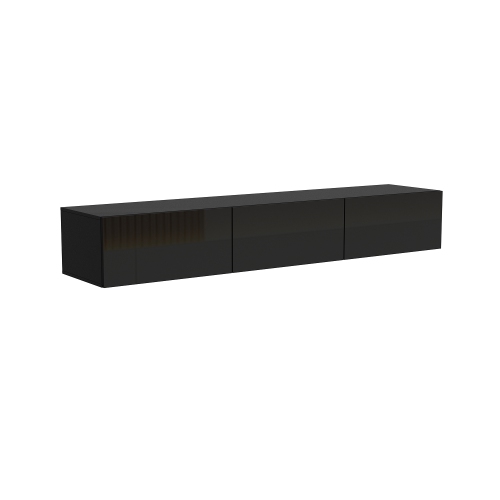 Famapy Modern Wall-Mounted TV Cabinet with LED Lighting, Three Drawers, and Storage,, Black High-Gloss Media Console, Fits Up to 65" TV