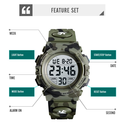 Waterproof Outdoor Sports Watch with Alarm, 12/24 Hours, Stopwatch and Calendar for Boys and Girls