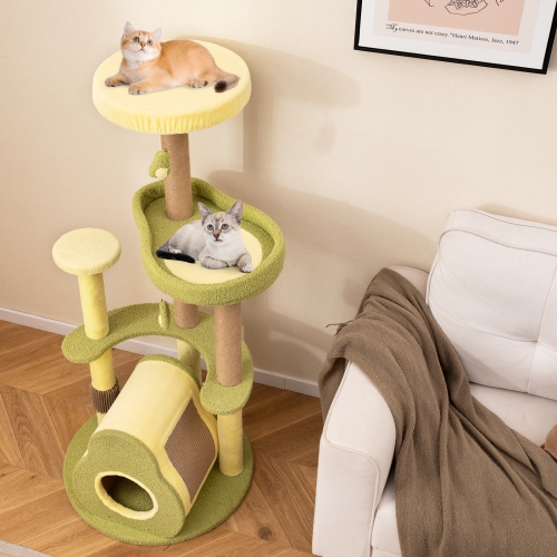 Gymax Avocado Cat Tree Multi-level Cat Tower w/ Private Condo Cat Self-grooming Brush