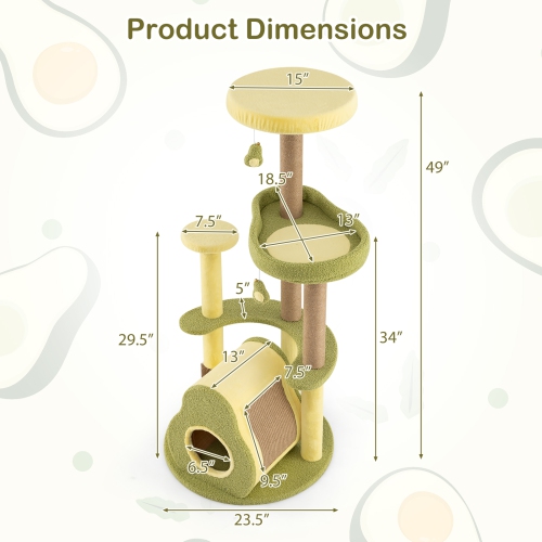 Gymax Avocado Cat Tree Multi-level Cat Tower w/ Private Condo Cat Self-grooming Brush