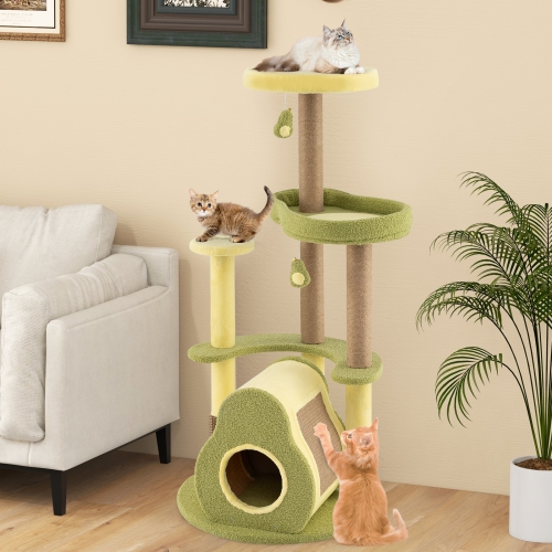 Gymax Avocado Cat Tree Multi-level Cat Tower w/ Private Condo Cat Self-grooming Brush