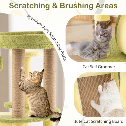 Gymax Avocado Cat Tree Multi-level Cat Tower w/ Private Condo Cat Self-grooming Brush