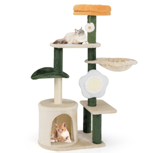 Gymax 45'' Tall Cat Tree Flower Multi-level Pet Activity Center Furniture w/Sisal Post