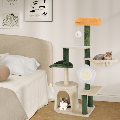 Gymax 45'' Tall Cat Tree Flower Multi-level Pet Activity Center Furniture w/Sisal Post
