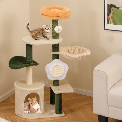 Gymax 45'' Tall Cat Tree Flower Multi-level Pet Activity Center Furniture w/Sisal Post