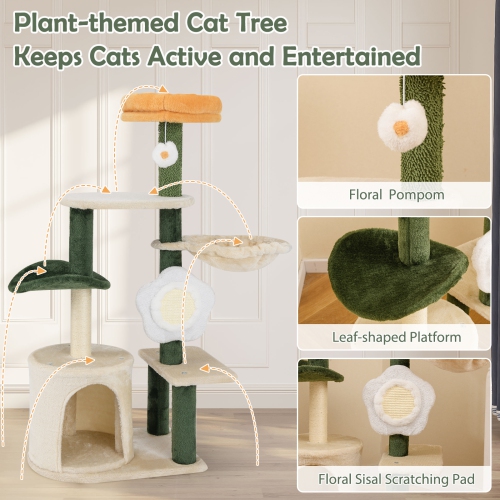 Gymax 45'' Tall Cat Tree Flower Multi-level Pet Activity Center Furniture w/Sisal Post