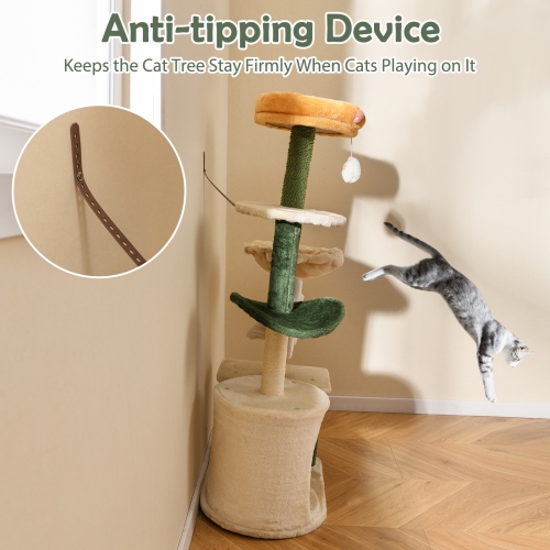 Gymax 45'' Tall Cat Tree Flower Multi-level Pet Activity Center Furniture w/Sisal Post