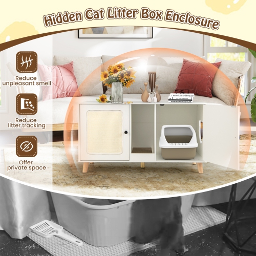 Gymax 43'' Cat Litter Box Enclosure for 2 Cats w/ Double Rooms 2 Sisal Scratching Mats