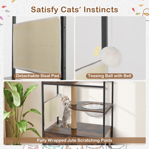 Gymax Cat Tree w/ Litter Box Enclosure w/ Hidden Washroom Scratching Posts & Pad