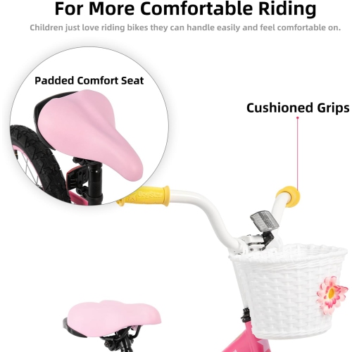 JOYSTAR 12 Inch Kids Bike for 2-7 Years Girls, Toddler Girls Bike with Training Wheels, Rainbow Bikes, Children Bicycle, Macaroon Pink