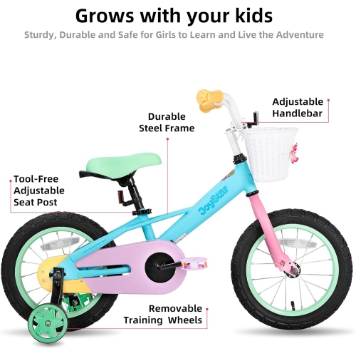 Vélo JOYSTAR pour enfants de 12&nbsp;po pour filles de 2-7 ans, vélo pour jeune fille avec roues d'entraînement, vélos arc-en-ciel, vélo pour