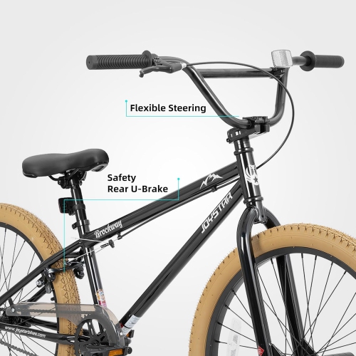 Vélos BMX pour enfants Freestyle de JOYSTAR Brockway 20&nbsp;po pour garçons de 6-14 ans filles et cyclistes pour débutants 2 chevilles brunes