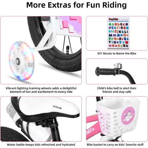 JOYSTAR Pluto 12 Inch Kids Bike with Light Up Training Wheels, Kids' Bicycle for Boys Girls Age 2-7 Years, Children Bikes, Pink