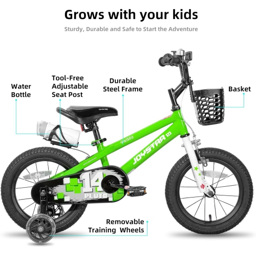 Vélo pour enfants de 14&nbsp;po Pluto de JOYSTAR avec roues d'entraînement lumineuses, vélo pour enfants pour filles de 2-7 ans, vélo pour enfants,