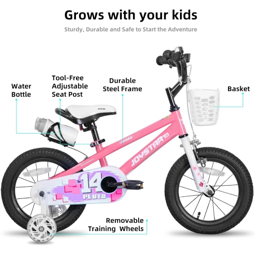 Vélo pour enfants de 14&nbsp;po Pluto de JOYSTAR avec roues d'entraînement lumineuses, vélo pour enfants pour filles de 2-7 ans, vélo pour enfants,
