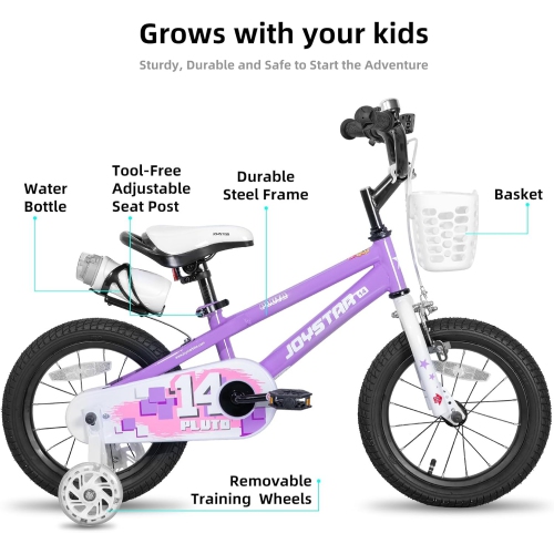 JOYSTAR Pluto 12 Inch Kids Bike with Light Up Training Wheels, Kids' Bicycle for Boys Girls Age 2-7 Years, Children Bikes, Purple