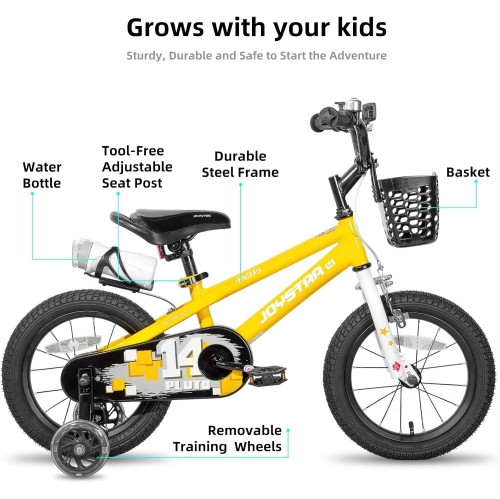JOYSTAR Pluto 12 Inch Kids Bike with Light Up Training Wheels, Kids' Bicycle for Boys Girls Age 2-7 Years, Children Bikes, Yellow
