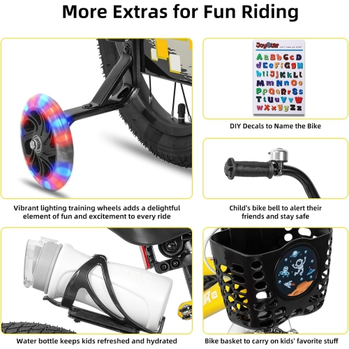 JOYSTAR Pluto 12 Inch Kids Bike with Light Up Training Wheels, Kids' Bicycle for Boys Girls Age 2-7 Years, Children Bikes, Yellow