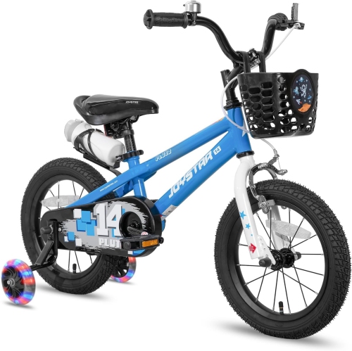 JOYSTAR Pluto 12 Inch Kids Bike with Light Up Training Wheels, Kids' Bicycle for Boys Girls Age 2-7 Years, Children Bikes, Blue