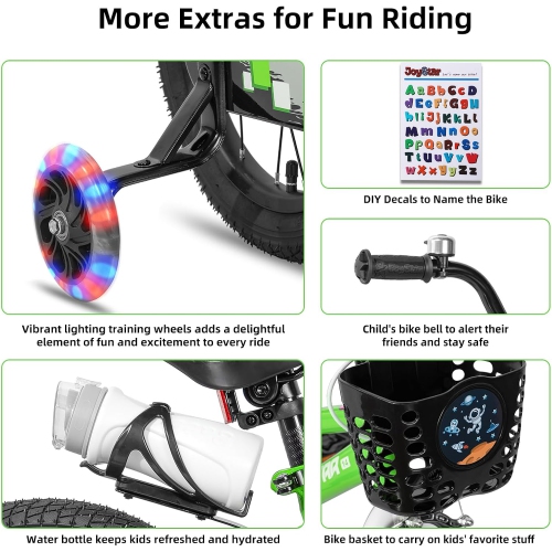 JOYSTAR Pluto 12 Inch Kids Bike with Light Up Training Wheels, Kids' Bicycle for Boys Girls Age 2-7 Years, Children Bikes, Green