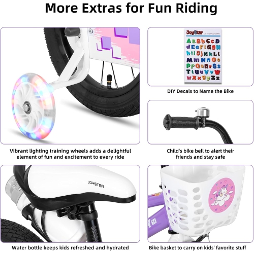 Vélo pour enfants de 14&nbsp;po Pluto de JOYSTAR avec roues d'entraînement lumineuses, vélo pour enfants pour filles de 2-7 ans, vélos pour enfants,