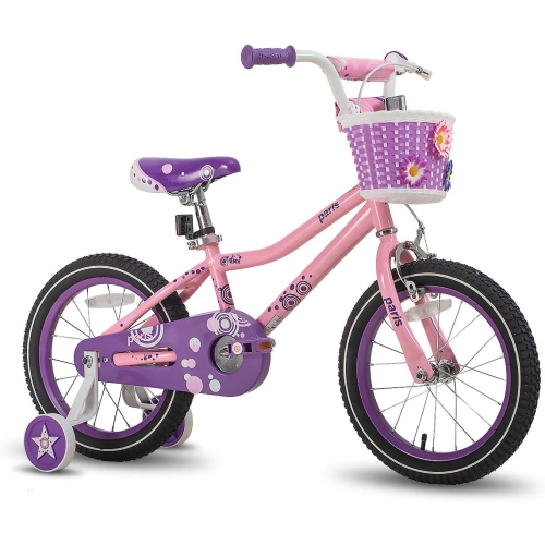 JOYSTAR Paris 14 Inch Girls Bike for for Toddlers and Kids 3-8 Years Old, Kids Bike with Training Wheels, Adjustable Seat and Basket, Pink