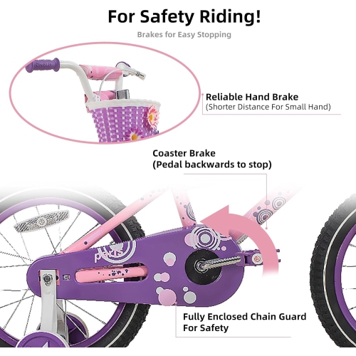 JOYSTAR Paris 14 Inch Girls Bike for for Toddlers and Kids 3-8 Years Old, Kids Bike with Training Wheels, Adjustable Seat and Basket, Pink