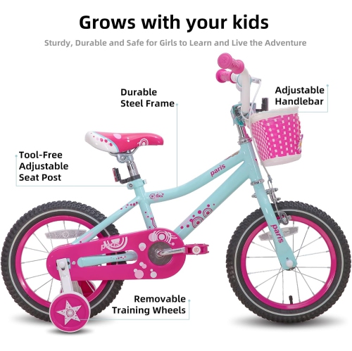 Vélo JOYSTAR Paris de 18&nbsp;po pour filles pour tout-petits et enfants de 3-8 ans, vélo pour enfants avec roues d'entraînement, siège et panier