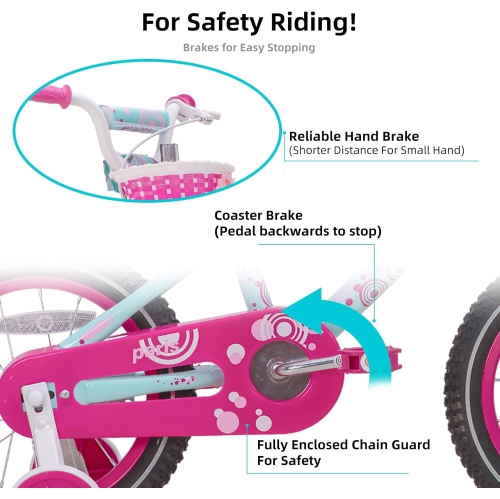 Vélo JOYSTAR Paris de 14&nbsp;po pour filles pour tout-petits et enfants de 3-8 ans, vélo pour enfants avec roues d'entraînement, siège et panier