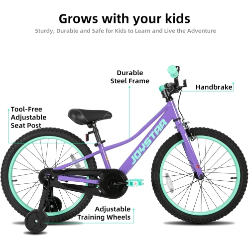 JOYSTAR NEO 20 Inch Kids Bike for Ages 6-10 Years Old Boys & Girls, 20 Inch Wheels Kids Mountain Bike with Training Wheels & Handbrake, Purple